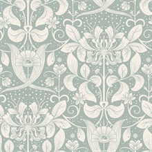 Berit Blue Floral Crest Wallpaper