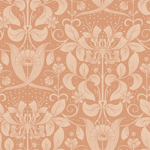 Berit Coral Floral Crest Wallpaper