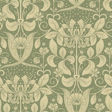 Berit Green Floral Crest Wallpaper