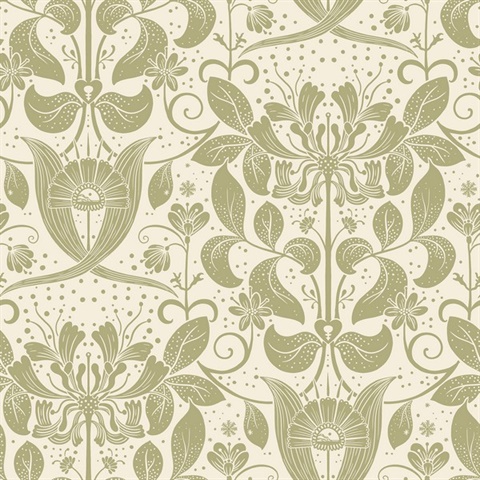 Berit Olive Floral Crest Wallpaper