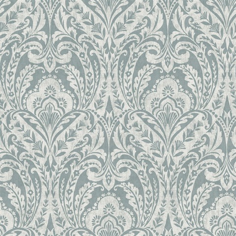 Berkshire Denim Damask Wallpaper