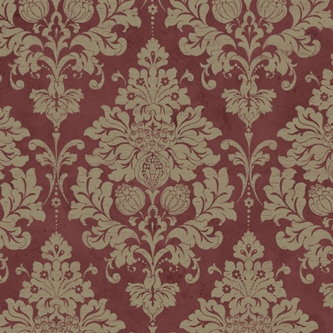 Berry Red Large Classic Damask Wallpaper
