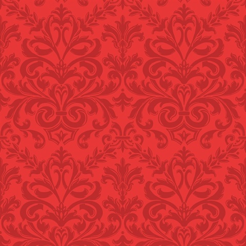 Red Feathered Damask Commercial Wallpaper