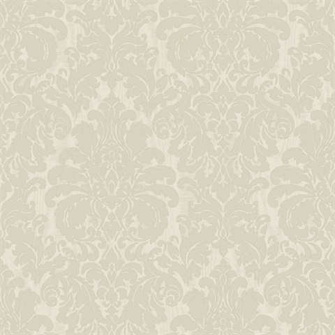 Betina White Silk Damask Wallpaper