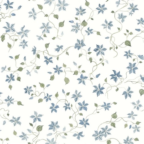 Betsy Blue Heather Floral Trail Wallpaper