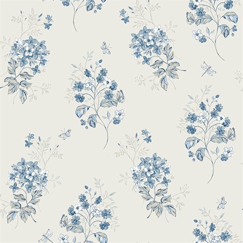 Beverly Blue Floral Wallpaper