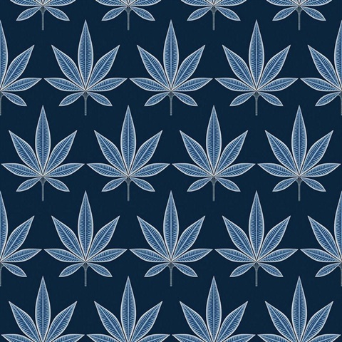 Bicton Blue Moon Fern Leaf Toile Wallpaper