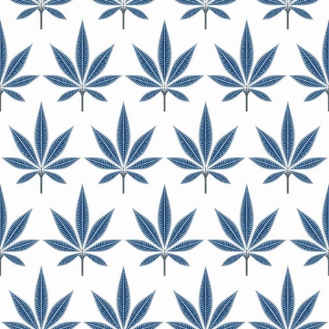Bicton Tranquil Blue Fern Leaf Toile Wallpaper
