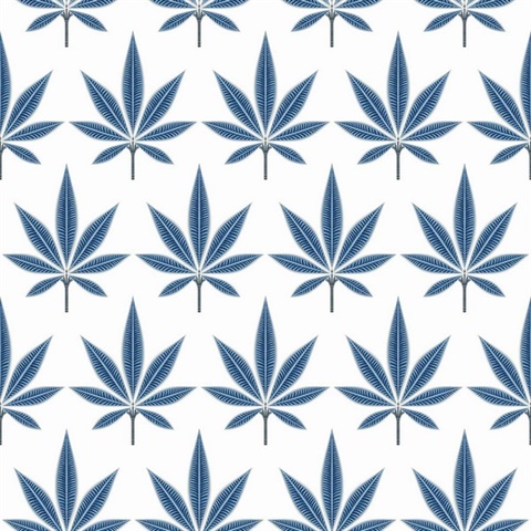 Bicton Tranquil Blue Fern Leaf Toile Wallpaper