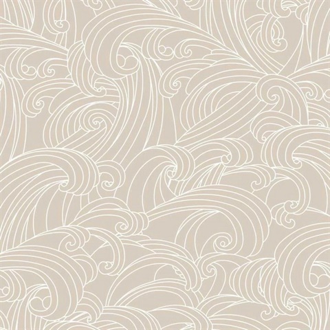 Big Wave Beige Cream Wallpaper