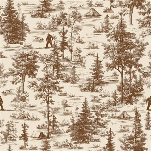 Bigfoot Novelty Toile Brown Peel and Stick Wallpaper