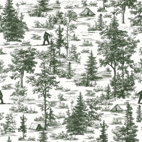 Bigfoot Novelty Toile Green Peel and Stick Wallpaper
