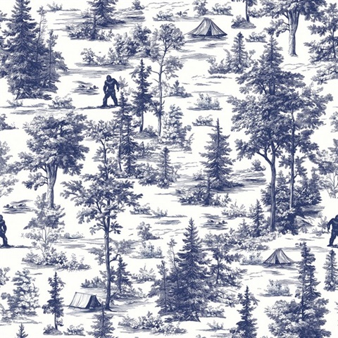 Bigfoot Novelty Toile Navy Blue Peel and Stick Wallpaper