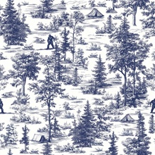 Bigfoot Novelty Toile Navy Blue Peel and Stick Wallpaper