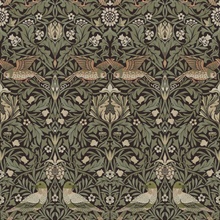 Bird Brown Floral Thicket Wallpaper