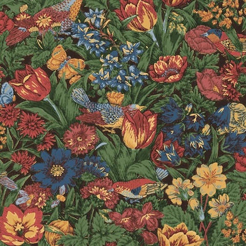 Bird Floral Carmine & Blue Lagoon Peel and Stick Wallpaper