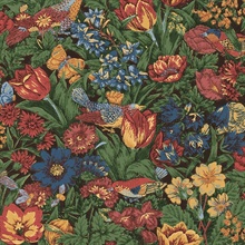 Bird Floral Carmine & Blue Lagoon Peel and Stick Wallpaper