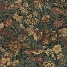 Bird Floral Mahogany & Graphite Peel and Stick Wallpaper