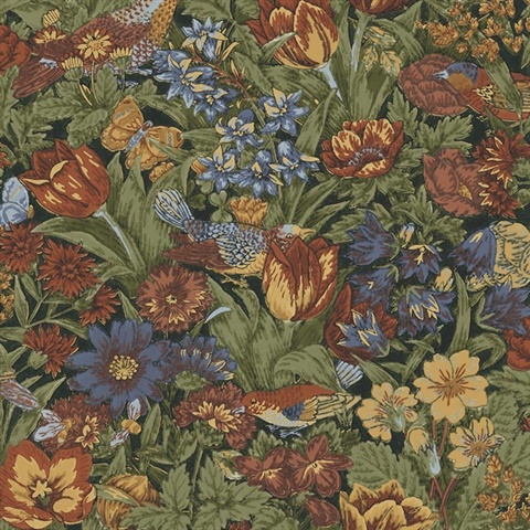 Bird Floral Russet & Riverside Peel and Stick Wallpaper
