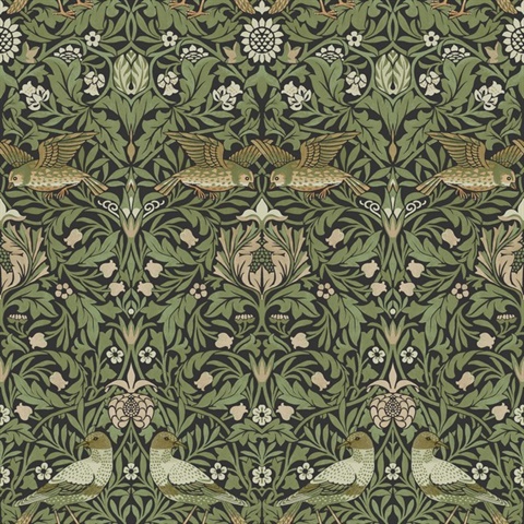 Bird Green Floral Thicket Wallpaper