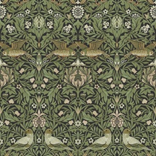 Bird Green Floral Thicket Wallpaper