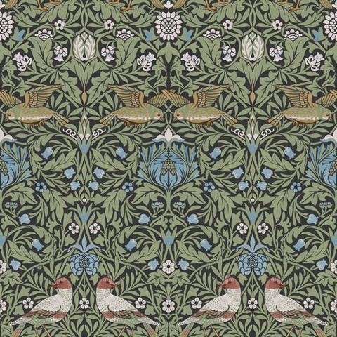 Bird Multicolor Floral Thicket Wallpaper