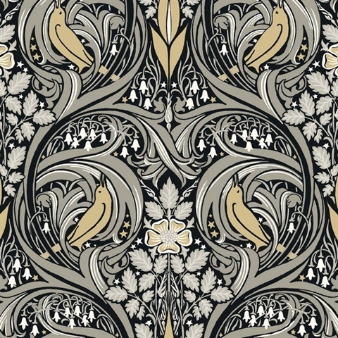 Bird Ogee Ebony & Sepia Peel and Stick Wallpaper