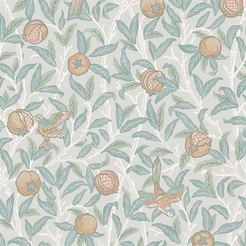 Bird & Pomegranate Duck Egg Wallpaper