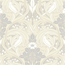 Bird Scroll Floral & Leaf  Beige Wallpaper