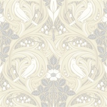 Bird Scroll Floral & Leaf  Beige Wallpaper