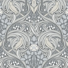 Bird Scroll Floral & Leaf  Grey Wallpaper