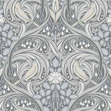 Bird Scroll Floral &amp; Leaf  Grey Wallpaper