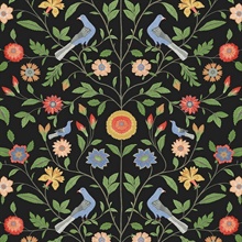Bird Toile Floral Onyx Peel and Stick Wallpaper
