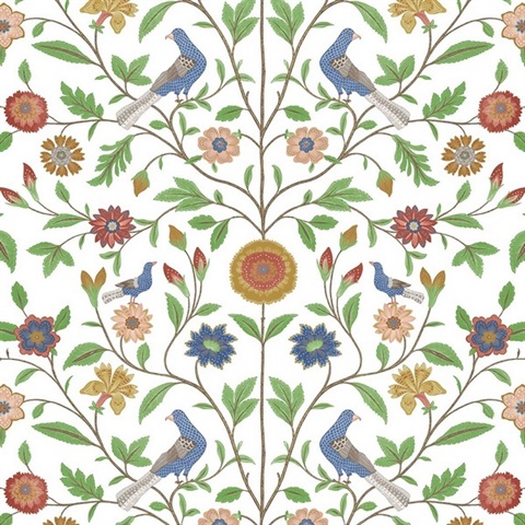 Bird Toile Floral White Peel and Stick Wallpaper