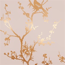 Bird Watching Rose Pink & Gold Peel and Stick Wallpaper