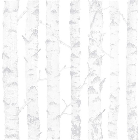 Birdie Grey Birch Tree Wallpaper