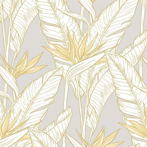 Birds of Paradise Grey & Metallic Gold Peel and Stick Wallpaper