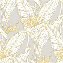 Birds of Paradise Grey & Metallic Gold Peel and Stick Wallpaper