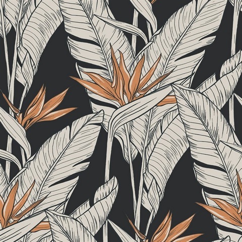 Birds of Paradise Onyx & Metallic Copper Peel and Stick Wallpaper
