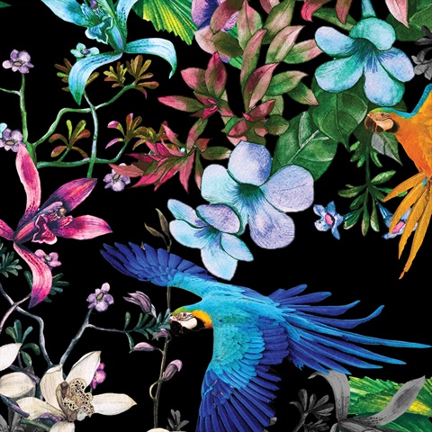 Parrot Bird & Floral Wallpaper