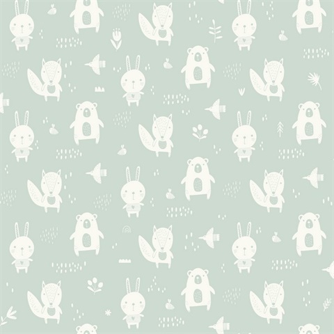 Bitsy Mint Woodland Animals Wallpaper