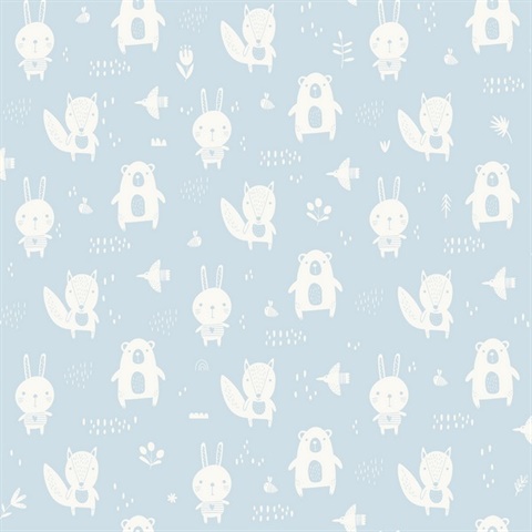 Bitsy Sky Blue Woodland Animals Wallpaper