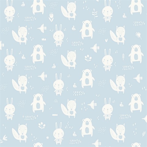 Bitsy Sky Blue Woodland Animals Wallpaper