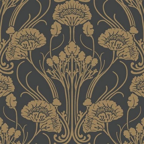 Black 1920s Textured Nouveau Damask