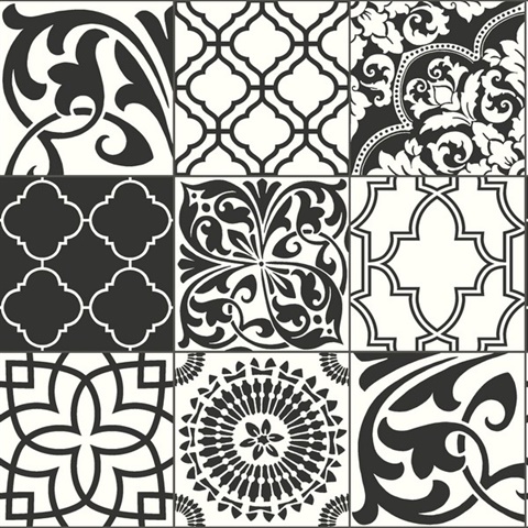 Tile Black and White Graphic Tile Black & White Peel and Stick Wallpap