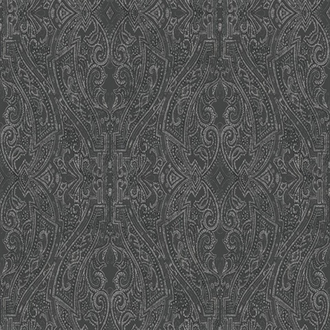 Black Ascot Classic Damask & Paisley Wallpaper