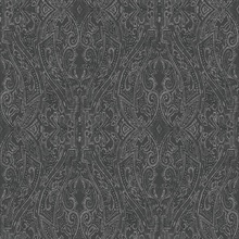 Black Ascot Classic Damask &amp; Paisley Wallpaper