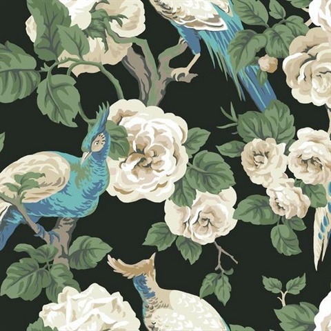 Black, Blue & Cream Garden Plume Wallpaper