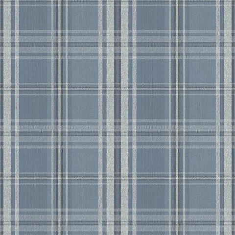 Black, Blue & White Textured Plaid Wallpaper