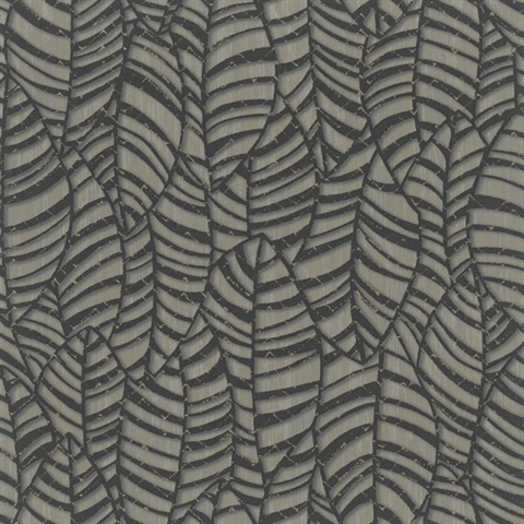 Black & Brown Glitter Weathered Leaves Silhouette Wallpaper